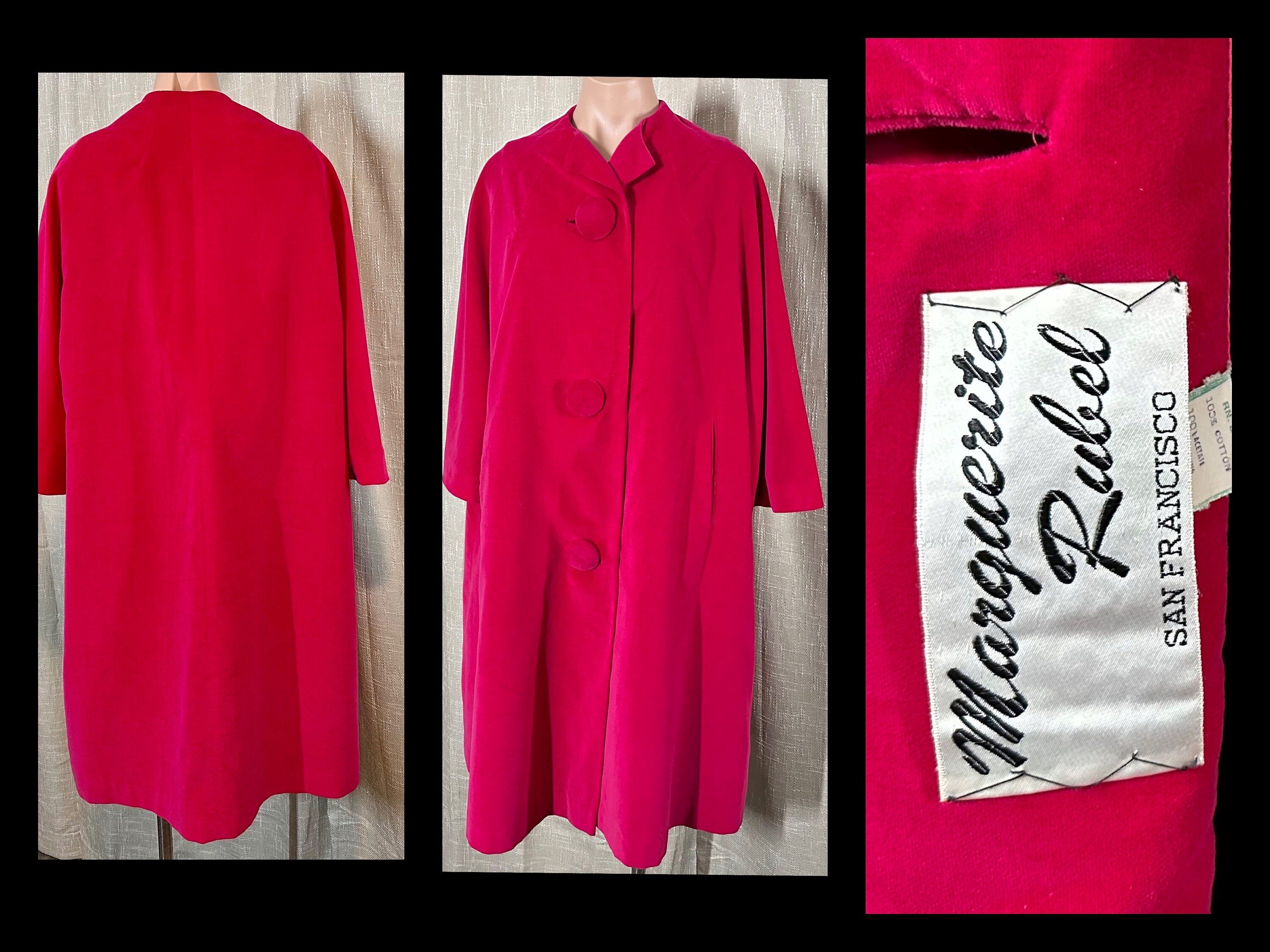 Vintage 1950s 1960s Stunning Hot Pink Velvet Swing Coat W Vintage 1950s 1960s Stunning Hot Pink Velvet Swing Coat W