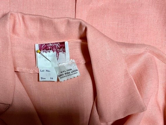 NOS Vintage 1950s 1960s Peach Linen Shirt Dress w… - image 7