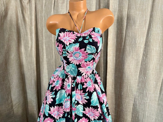 Vintage 1980s does 1950s Halter Bustier Dress w/C… - image 1