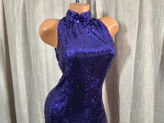 Vintage 1980s Shimmering Purple Sequin Halter Min… - image 3