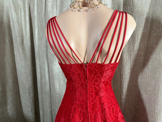 Vintage 1980s Lipstick Red Lace Party Prom Dress … - image 7