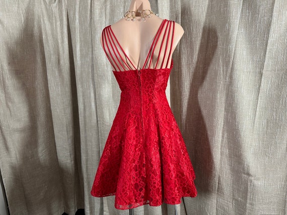 Vintage 1980s Lipstick Red Lace Party Prom Dress … - image 6