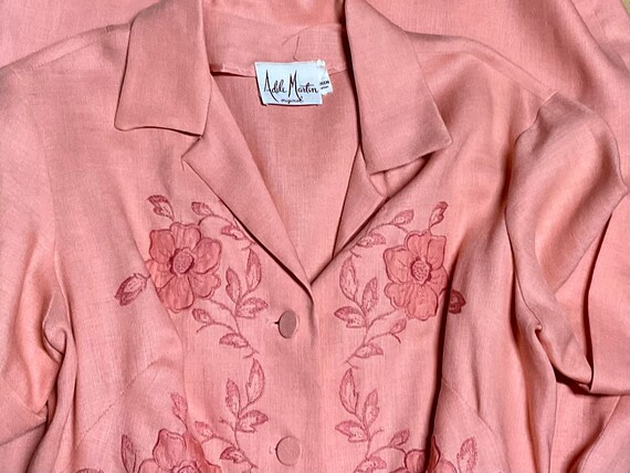 NOS Vintage 1950s 1960s Peach Linen Shirt Dress w… - image 6