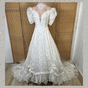 1980s Princess Wedding Gown Dress, Lace W/sequins + Pearl Fringe, Schiffli Scalloped Embroidery, Puffy Sleeves, Organza Ruffles, L/XL, 44B - Etsy 1980s Princess Wedding Gown Dress, Lace W/sequins + Pearl Fringe, Schiffli Scalloped Embroidery, Puffy Sleeves, Organza Ruffles, L/XL, 44B - Etsy
