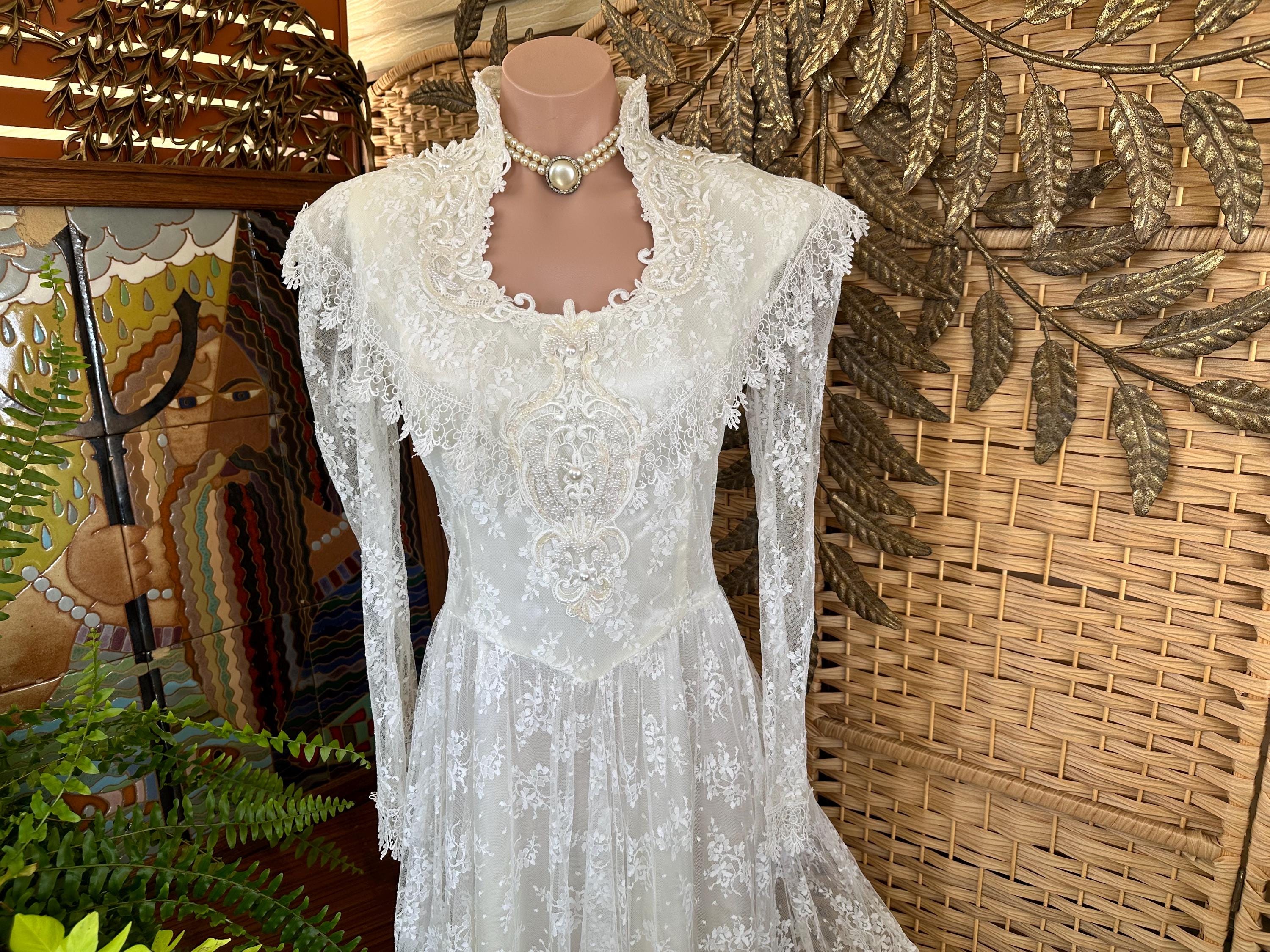 Vintage 1980s Jessica Mcclintock Victorian Edwardian Lace Wedding Gown ...