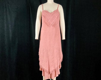 Vintage 1970s ~ Barbara Barbara ~ Rich Hippie Chic Bias Gauze Dress with Boho Chenille Fringe, So Laise Adzer! Small