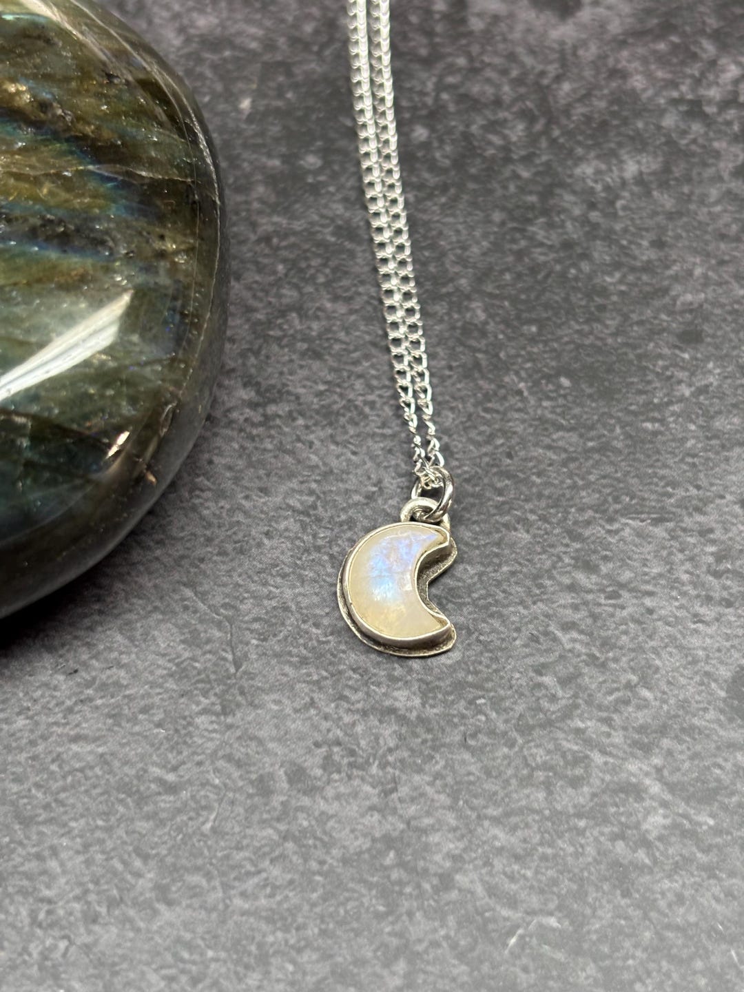 Handmade Sterling Silver Moonstone Crescent Moon Necklace - Etsy
