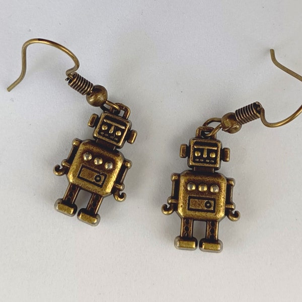 Boucles d'oreilles robot en bronze