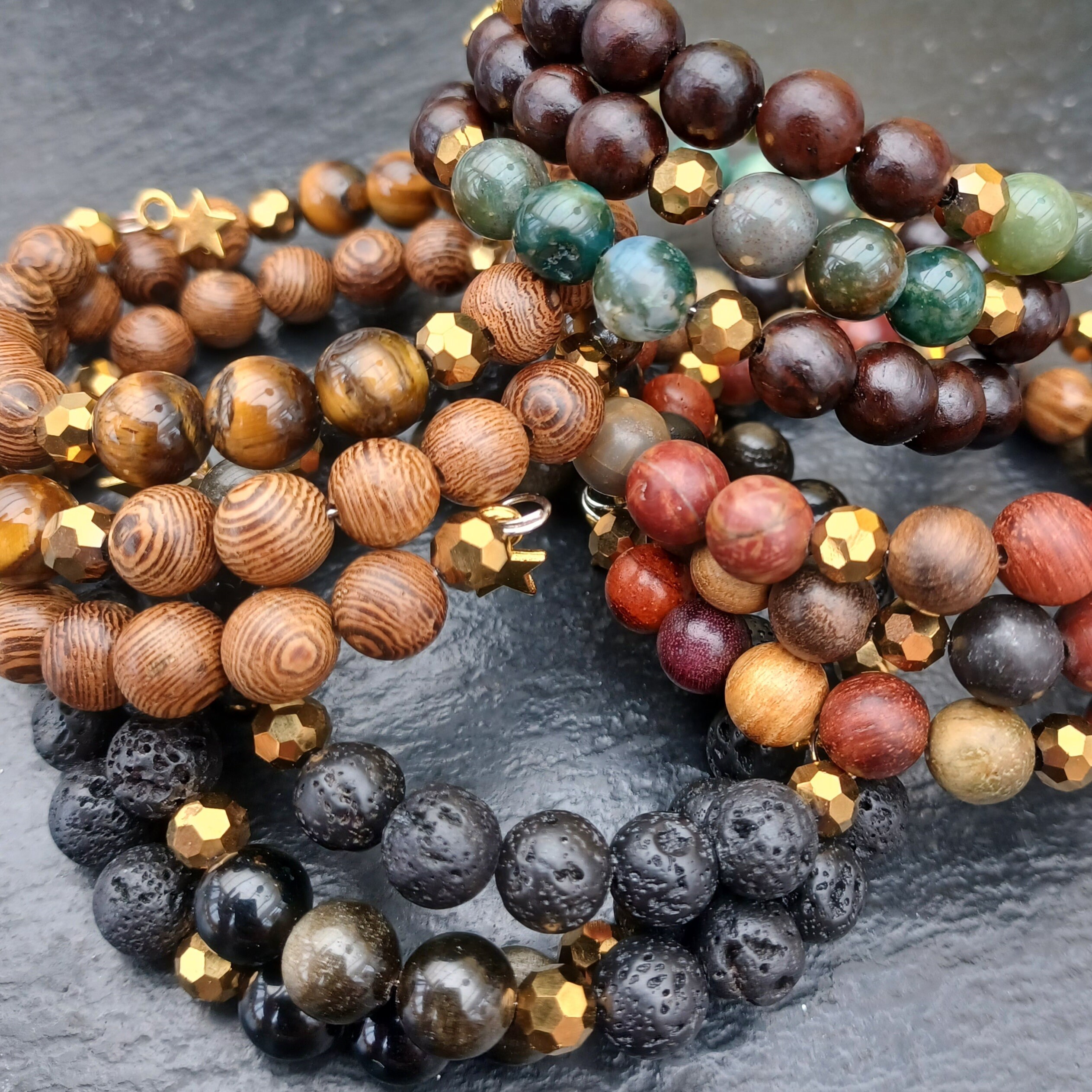 Gemstone Memory Wire Wrap Bracelet - Indian Agate, Tiger's