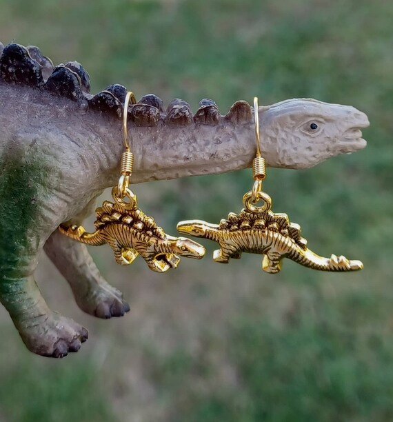 Gold Dinosaur Earrings Fun Jewellery Gift Etsy