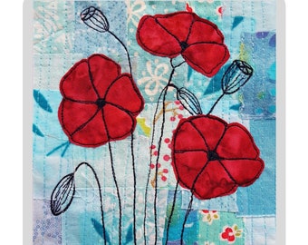 Art QUILT PAPER PATTERN Poppies / Floral Quilt Pattern / Flower Quilting Patterns/ Gifts for Quilters / Art Quilt Patterns / Poppy Quilt