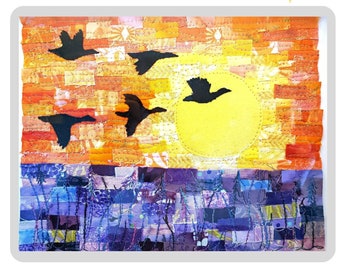 PDF Art QUILT PATTERN Geese at Sunset / Small Quilting Pattern / Gifts for Quilters / Art Quilt Patterns / Landscape Quilt Pattern