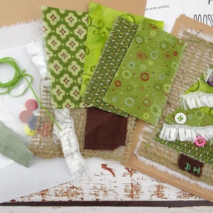 Mini Craft Kit Christmas Tree / Christmas Quilt Kit / Stitched Card Kit / Beginner Quilt Kit /  Hand Embroidery Kit / Textile Collage Kit