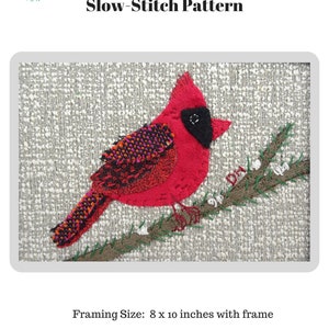 PDF Red Cardinal Textile Fabric Collage Pattern / Bird hand embroidery pattern / Gift for Quilter / slow stitch pattern