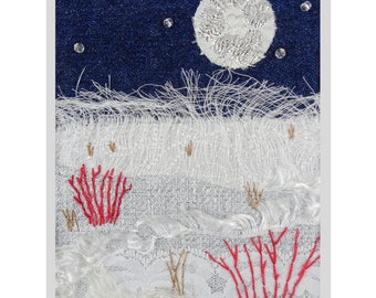 PAPER Textile Fabric Collage Pattern Under the Silver Moon / Winter nature embroidery pattern/ Slow Stitch Landscape pattern/ Do it Yourself