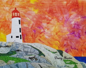 East Coast Art / Lighthouse Art Print / 5x7 Fine Art Print / Textile Art Print / Unique Postcards / Ocean Lover Gift / Peggys Cove NS