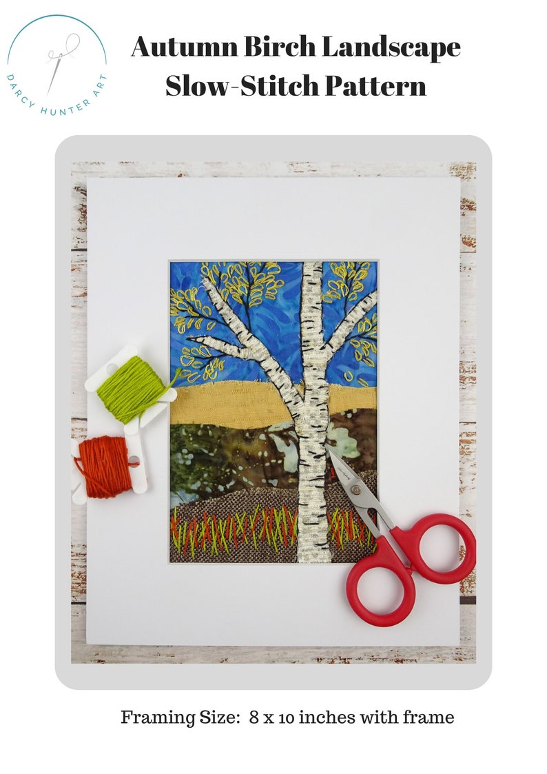 Slow Stitch Kit Autumn Birch Landscape / Beginner Hand Embroidery Kit / Collage Stitch Kit / Gifts for Quilters / Gifts for Sewers image 7