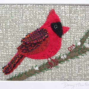 PAPER Pattern Red Cardinal Textile Fabric Collage / Bird hand embroidery pattern / Gift for Quilter / slow stitch pattern image 4