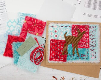 Mini Quilt Kit Fawn / Stitched Card Kit / Beginner Quilt Kit /  Hand Embroidery Kit / Textile Collage Kit /DIY Art Kit