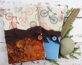 Bicycle Themed Journal /  Gratitude Mindfulness Journal / Fabric Journal Cover / Pretty notebook / gift for Cyclist / Journal Diary