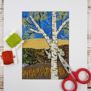 Slow Stitch Kit Autumn Birch Landscape / Beginner Hand Embroidery Kit / Collage Stitch Kit / Gifts for Quilters / Gifts for Sewers image 2