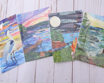 Art Postcard Set of 4 / 5x7 Fine Art Prints / Textile Art Prints / Nature Lovers Gift / Unique Postcards / Gifts for Quilter / East Coast