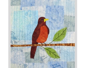 PDF Art QUILT PATTERN Robin / Bird Quilt Pattern / Gifts for Quilters / Art Quilt Patterns / beginner quilt pattern / wall quilt pattern