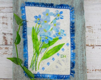 Forget Me Not Art Botanical Hand Embroidery / Nature Embroidery Art / Slow Stitched Art / Unique Textile Wall Art / Flower Wall Hanging
