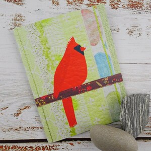 PAPER Pattern Red Cardinal Textile Fabric Collage / Bird hand embroidery pattern / Gift for Quilter / slow stitch pattern image 7