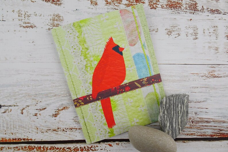 PAPER Pattern Red Cardinal Textile Fabric Collage / Bird hand embroidery pattern / Gift for Quilter / slow stitch pattern image 7