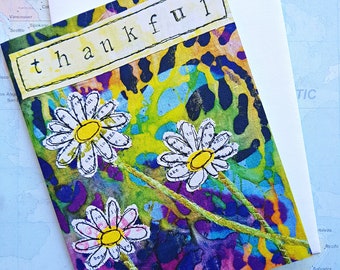 Floral Art Print Card / Note Cards Handmade / Blank Note Cards / Blank Greeting Cards / Handmade Art Cards / Personal Stationary / Daisy Art