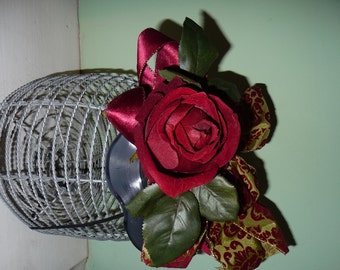 Dark Red Rose Fascinator Headpiece