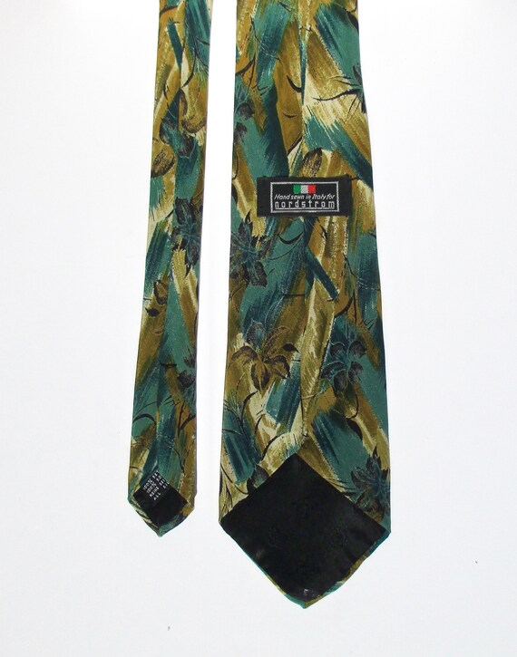 Nordstrom Silk Necktie, Abstract Floral, Gold Blu… - image 2