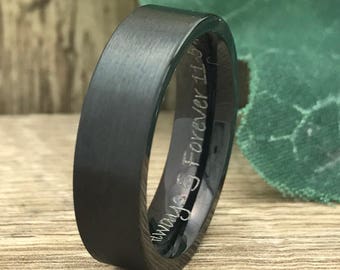 7mm Black Tungsten Ring, Personalize Custom Engrave Tungsten Ring, Black Wedding Band,  Comfort Fit, Father's Day Gift