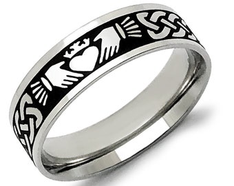 Tungsten Ring Claddagh Ring, Celtic Claddagh Ring, Mens Celtic Ring inTungsten Carbide Claddagh Ring for Men & Woman, 6mm Size 5-14 TCR719