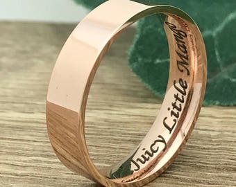 5mm Rose Gold Stainless Steel Wedding Ring, Personalized Engrave Rose Gold Plated Stainless Steel Ring, Pipe Cut Anniversary Ring-SSR487