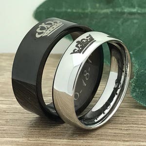 King & Queen Rings, Personalize Engrave Black and Silver Stainless Steel Ring, King and Queen Anniversary Rings,Stainless Steel Ring SSR624