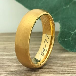 6mm Personalize Custom Engrave Tungsten Wedding Band Ring, Gold Plated Tungsten Wedding Ring, Promise Ring, Men's Wedding Band TCR227
