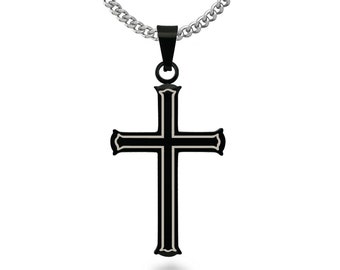 Black Cross Necklace, Men's Stainless Steel Cross Pendant Necklace,Personalize Cross Necklace, Religious Jewelry SSN707