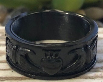 Claddagh Ring, Celtic Claddagh Ring, Black Claddagh Ring, Irish Claddagh Ring, Engagement Ring For Men & Women