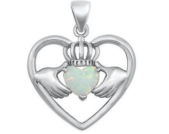 Claddagh Necklace, Opal Claddagh Sterling Silver Necklace, Claddagh Necklace, Love Loyalty & Friendship Necklace