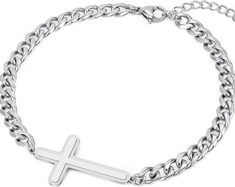Cross Bracelets for Men Stainless Steel Cross Bracelets for Men Boys Adjustable 5MM Chain Bracelet for Men and Women Christian jewelry