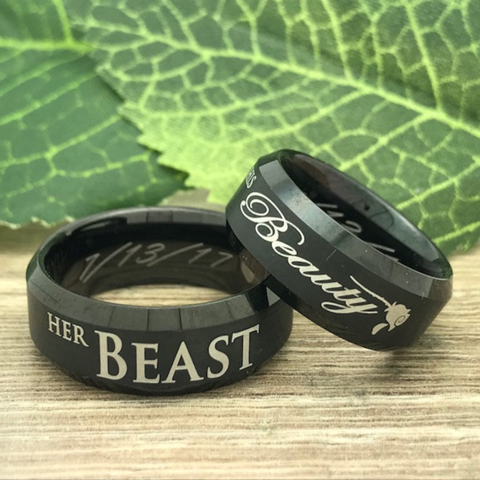 8mm His Beauty Her Beast Rings Personalized Engrave Tungsten Etsy