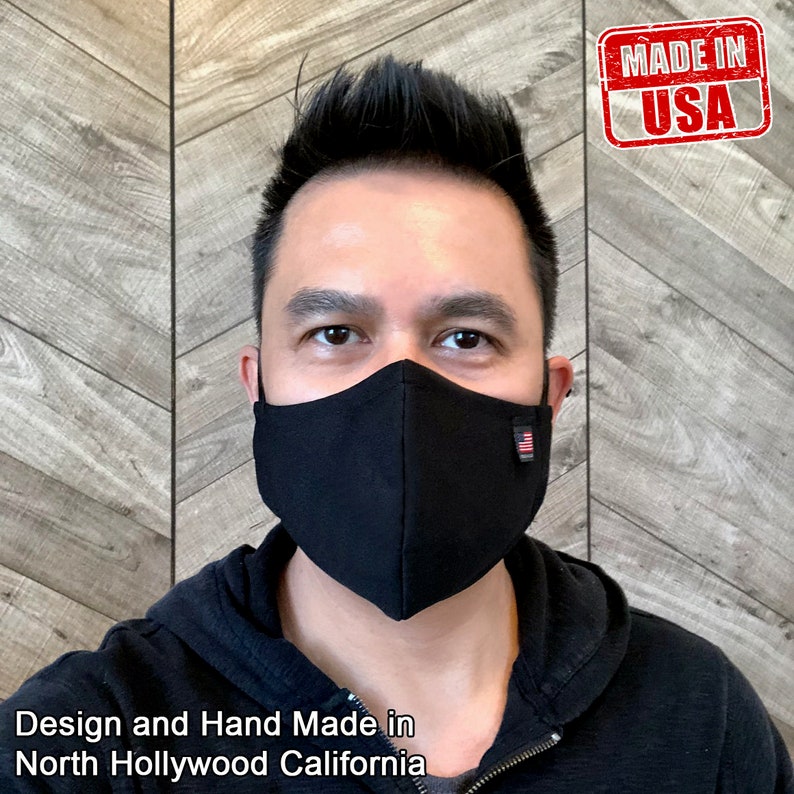 Made In USA Face Mask 2 Layers Fabric Face Mask PLAIN Black Etsy