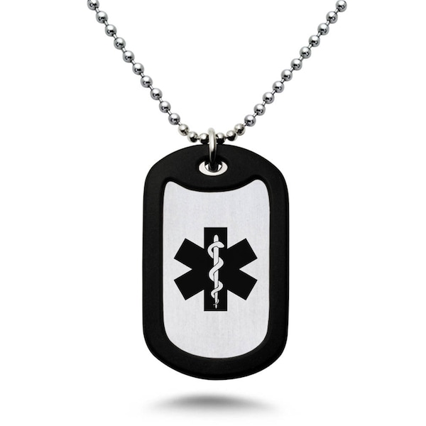 Medical Alert Dog Tag Necklace, Personalized Custom Engraved Medical Alert ID Stainless Steel Dog Tag Necklace, Made in USA-SSN452
