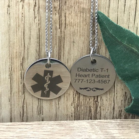 Round Medical Id Tag Necklace Custom Engrave Medical Alert ID | Etsy