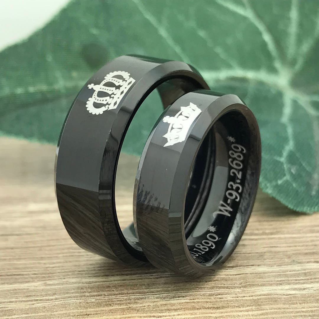 King and Queen Rings Personalize Engrave Black Plated - Etsy