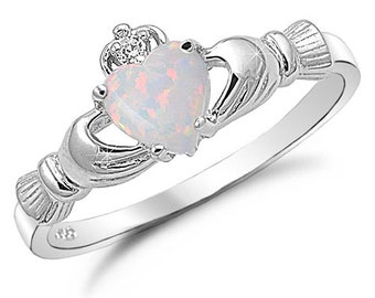Claddagh Ring, 925 Sterling Silver Claddagh Ring, Claddagh Ring, White Lab  Opal Claddagh Ring,Engagement Ring, Promise Ring