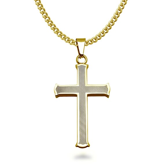 Cross Necklace Men's Gold IP Plated 