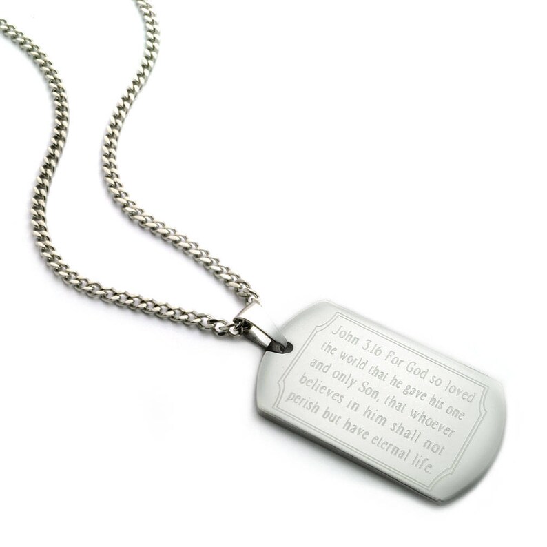 John 316 Bible Verse Dog Tag Necklace Personalized Engraved Etsy